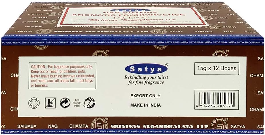 Satya Nag Champa Frankincense Incense Sticks 12 Boxes 15gms Each