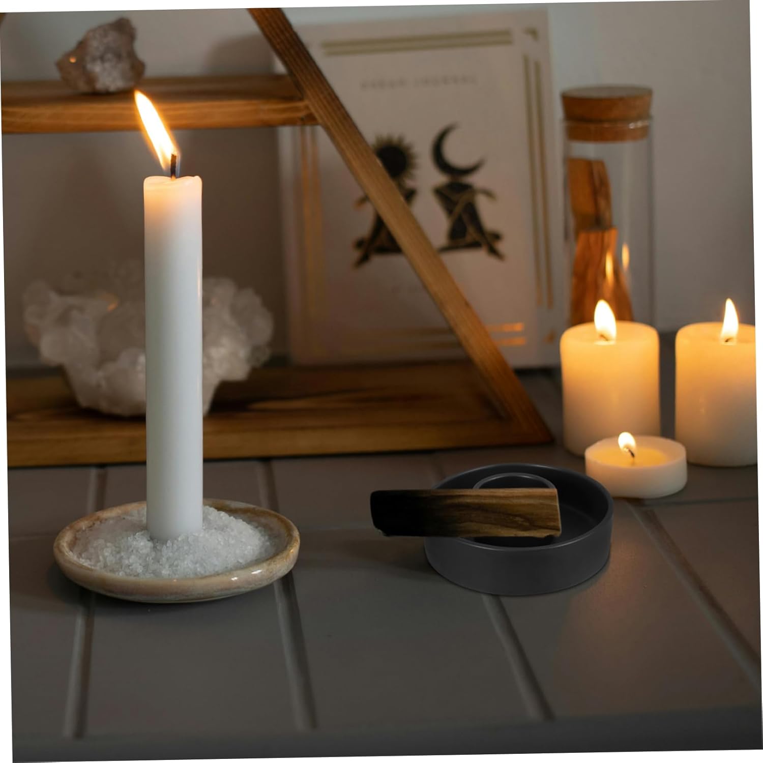 STOBAZA Incense Candlestick Holder Black Ceramic