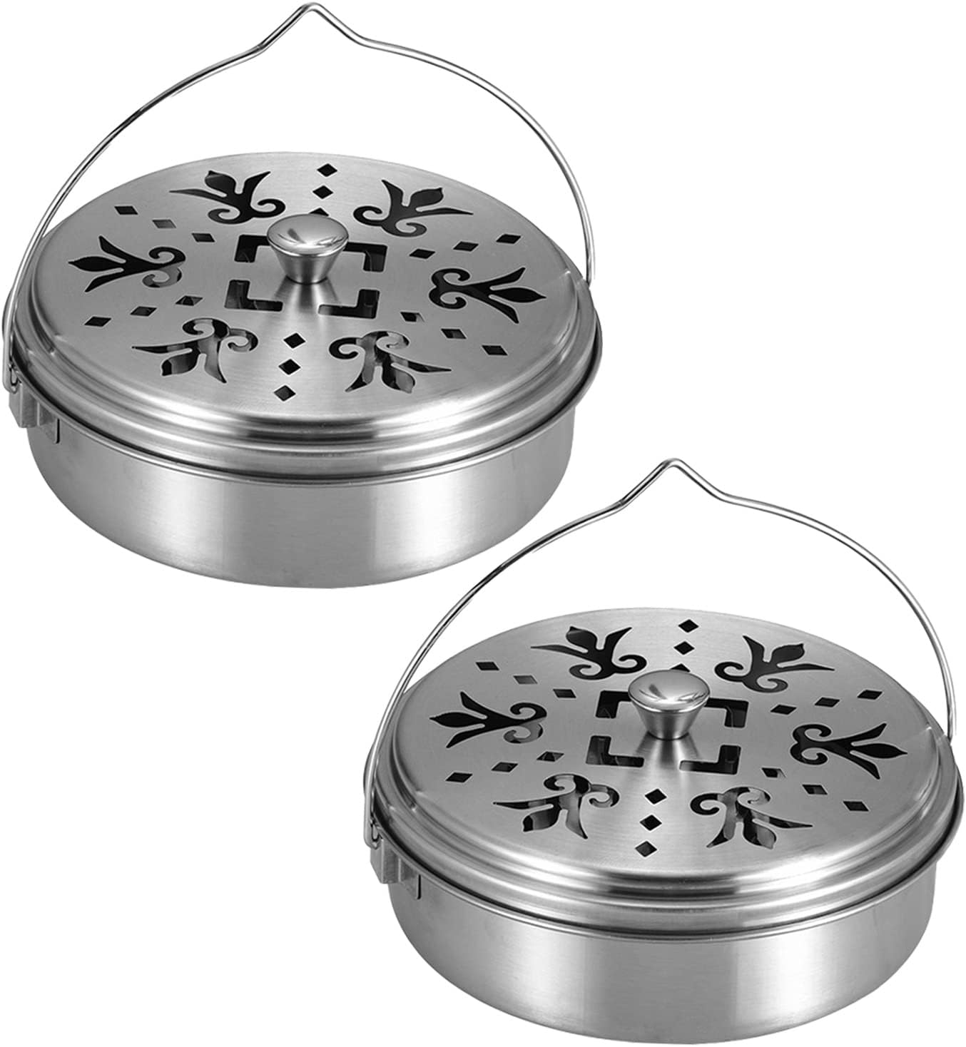 2 Portable Mosquito Coil Holders with Handle Fireproof Incense Burner for Home Silver