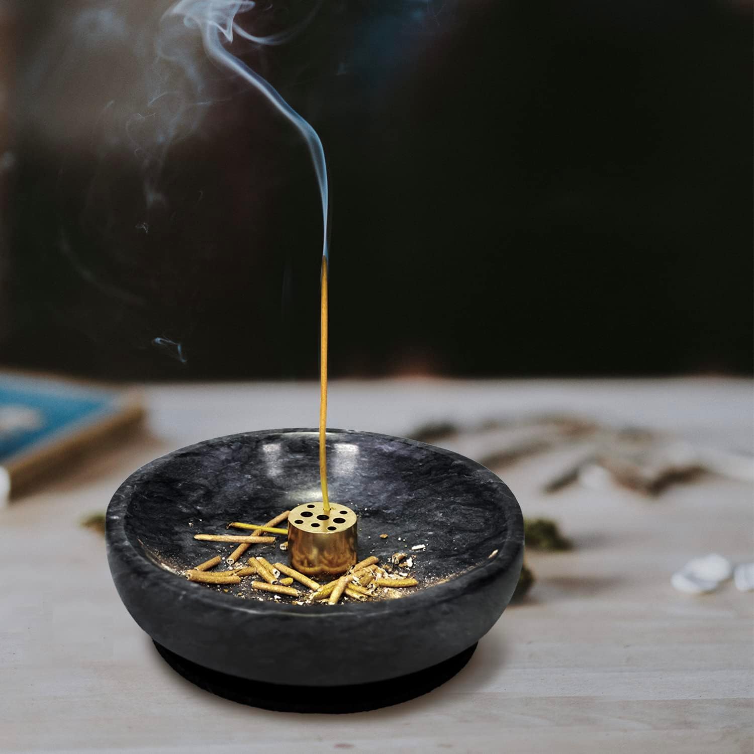 Vrupin Natural Marble Incense Burner with Nine-Hole Stick