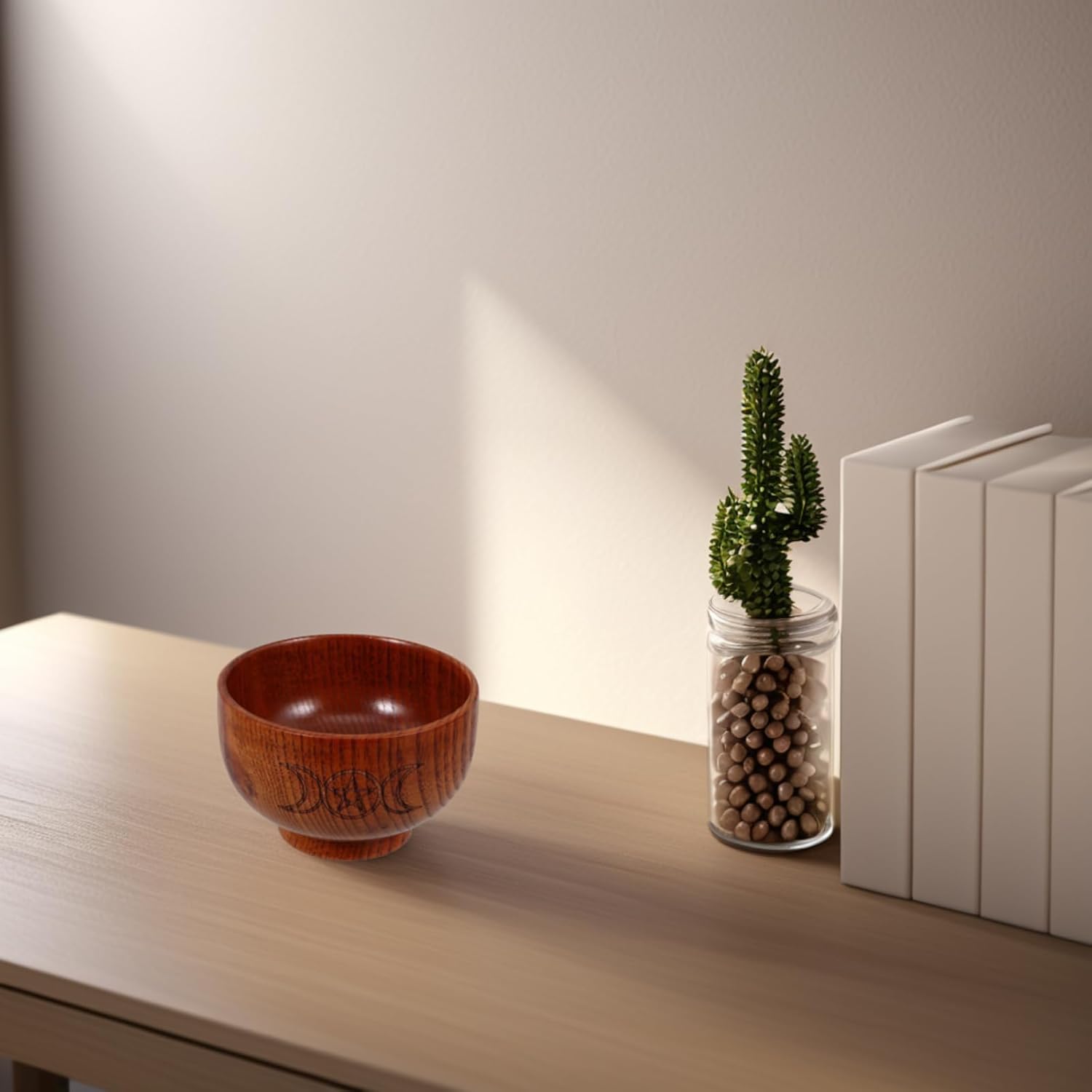 LOGOFUN 2pcs Wooden Incense Censer Bowl with Moon and Pentagram Design