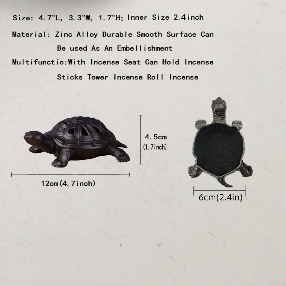 Vintage Metal Turtle Incense Burner with Stick Holder