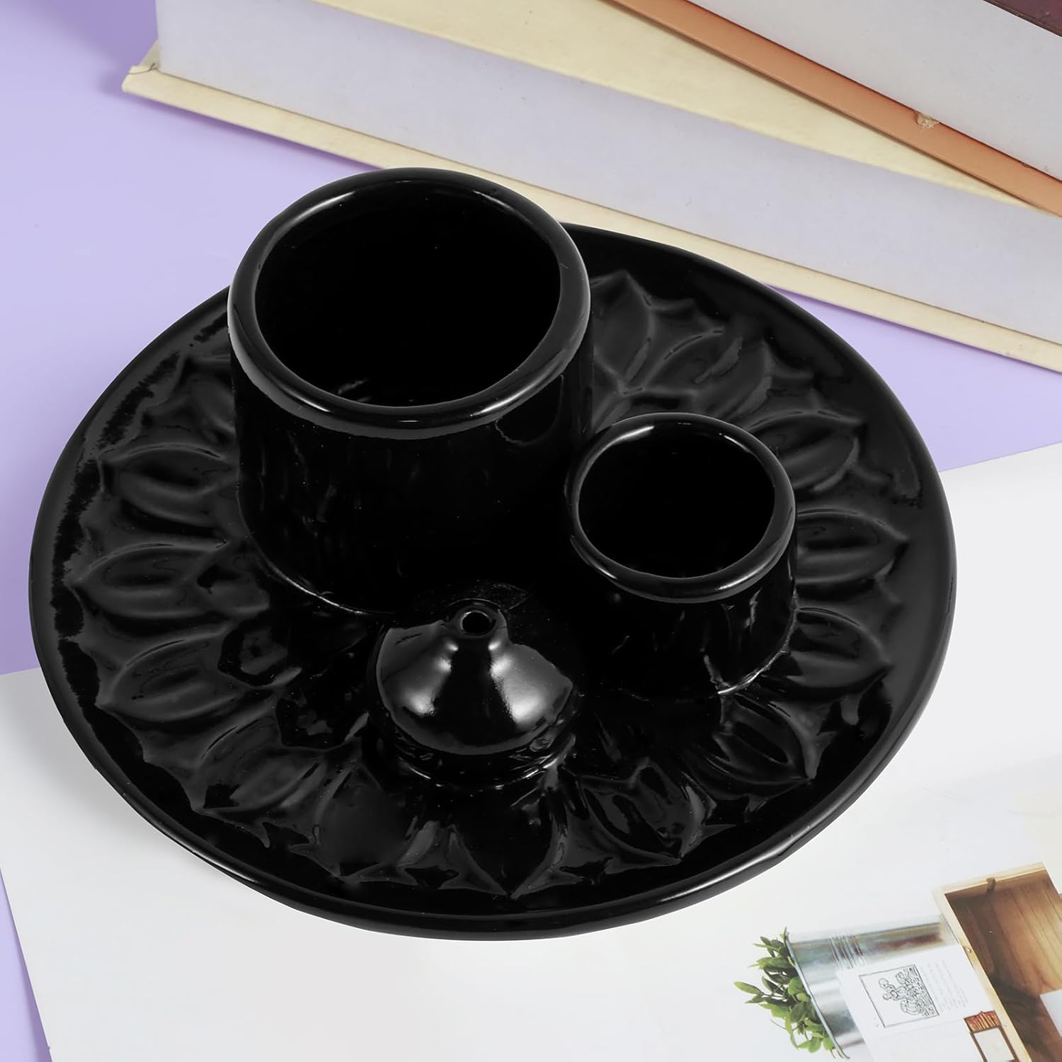 4 in 1 Palo Santo Stick Holder Ceramic Incense Burner for Meditation and Healing Black