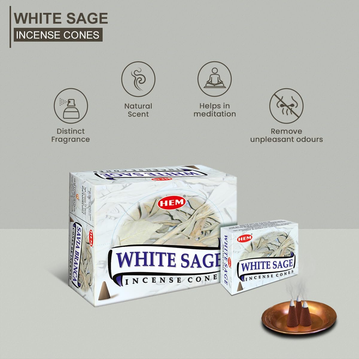 HEM White Sage Cones Pack of 12 10 Cones Each