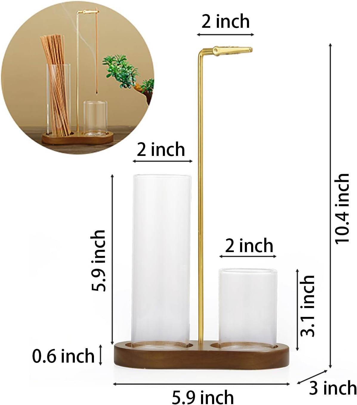 2 in 1 Incense Holder with Glass Ash Catcher and Organizer for Meditation and Home Decor