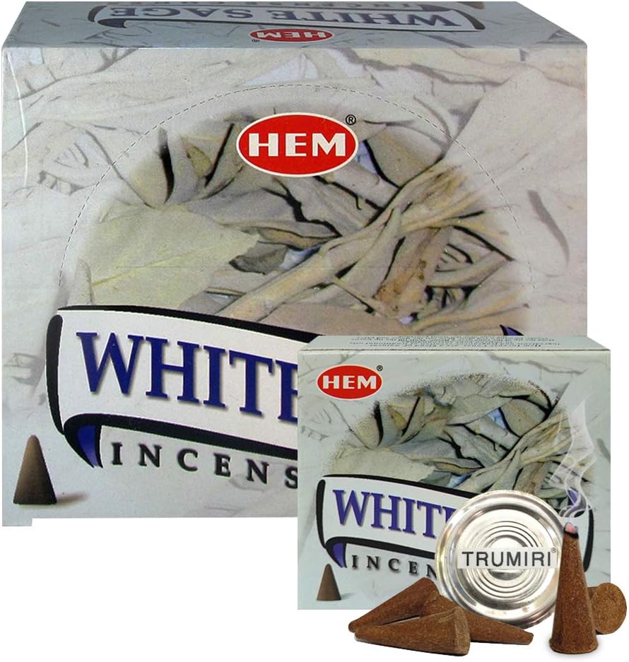 White Sage Incense Cones and Burner Bundle