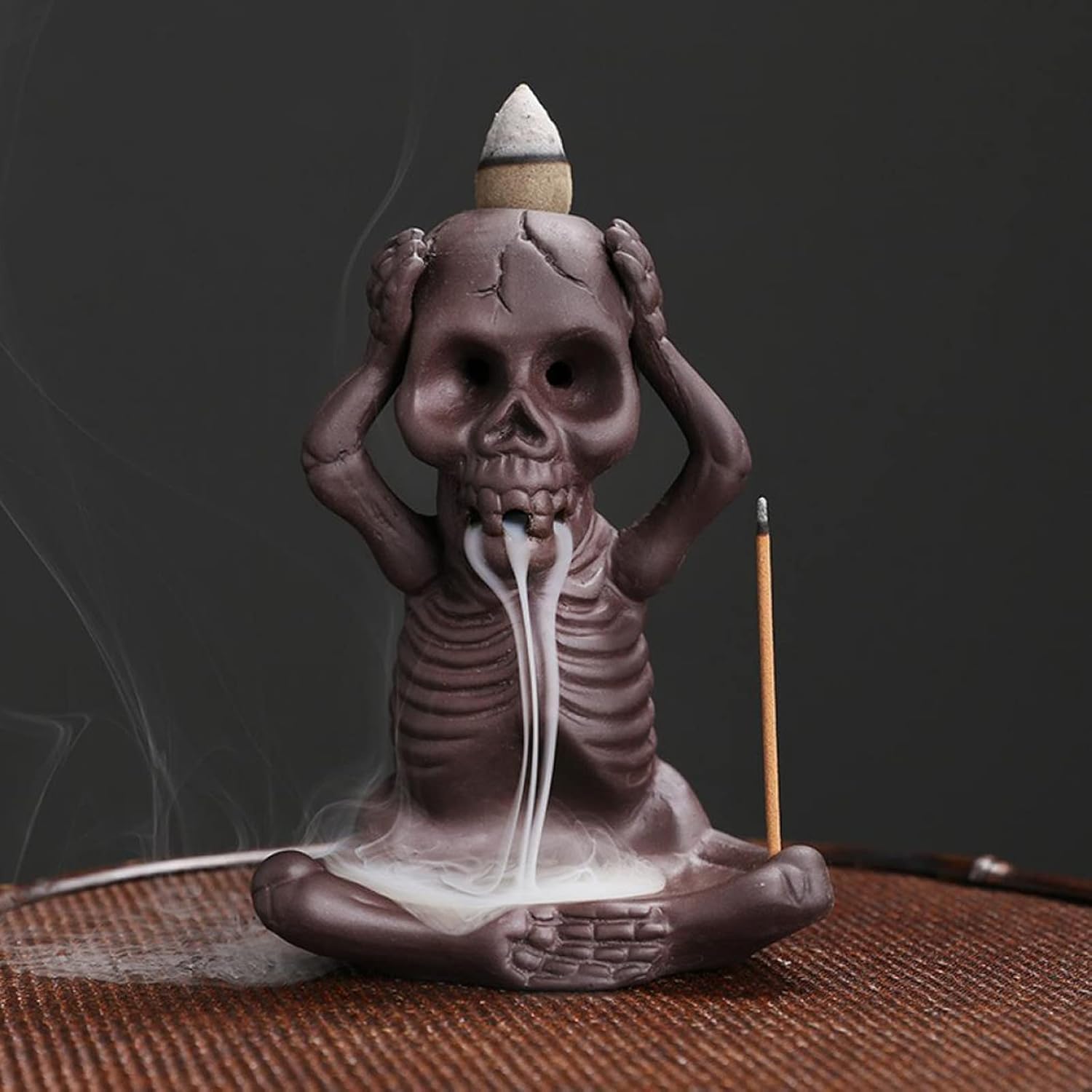Comeon Skull Decor Incense Stick Holder with Reverse Flow Censer and Burner Kit
