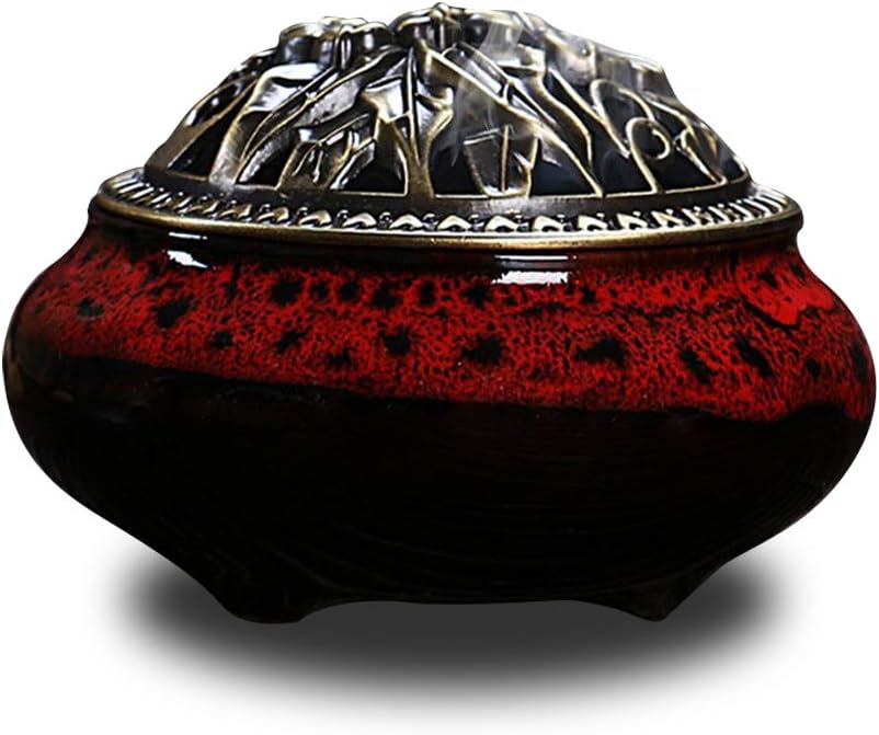 Ceramic Incense Burner with Lid and Brass Holder