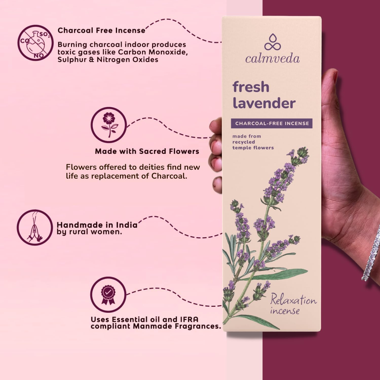 Calmveda Fresh Lavender Incense 80 Sticks Charcoal Free