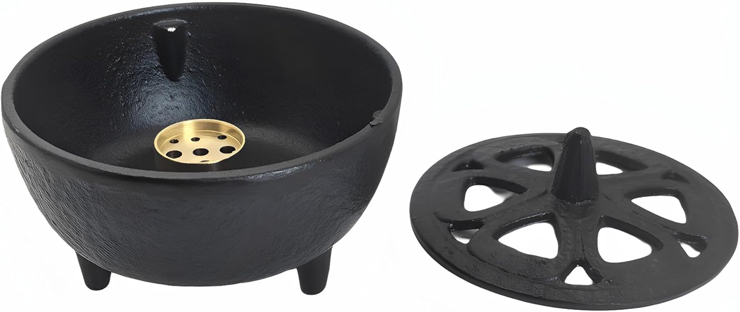 Small Cast Iron Incense Burner with Decorative Lid