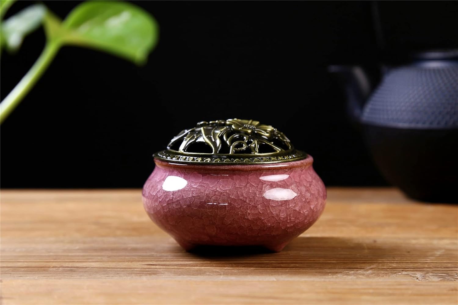 Violet Ceramic Incense Burner with Stick Holder