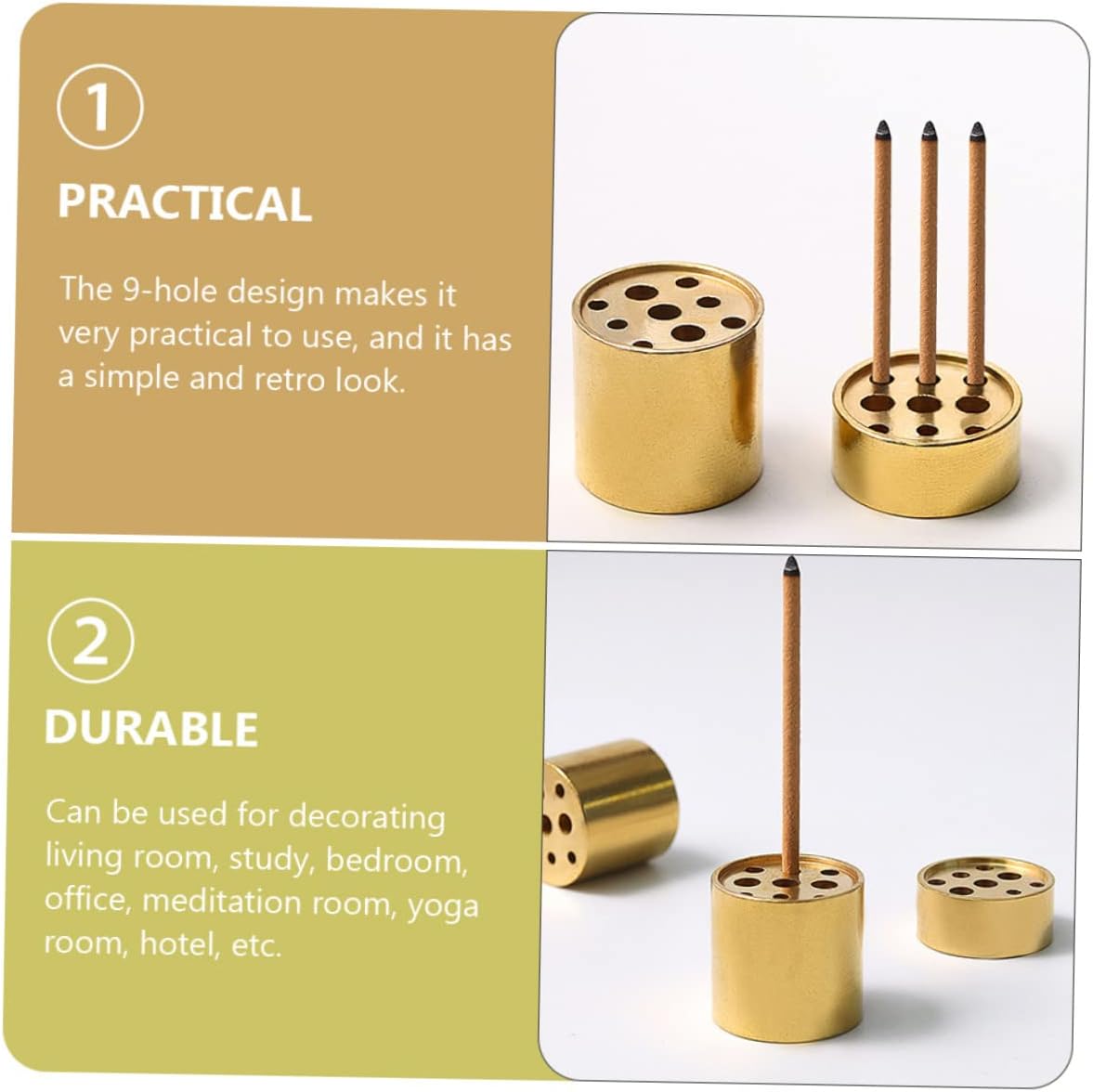 VOSAREA 4pcs Multi-Hole Incense Holder Brass Tower