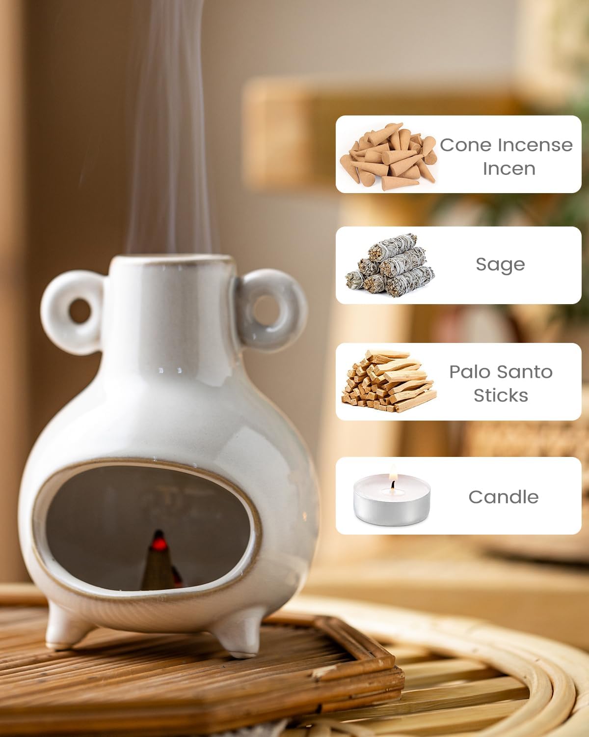 Mini Palo Santo Holder Burner White Ceramic Incense Stand