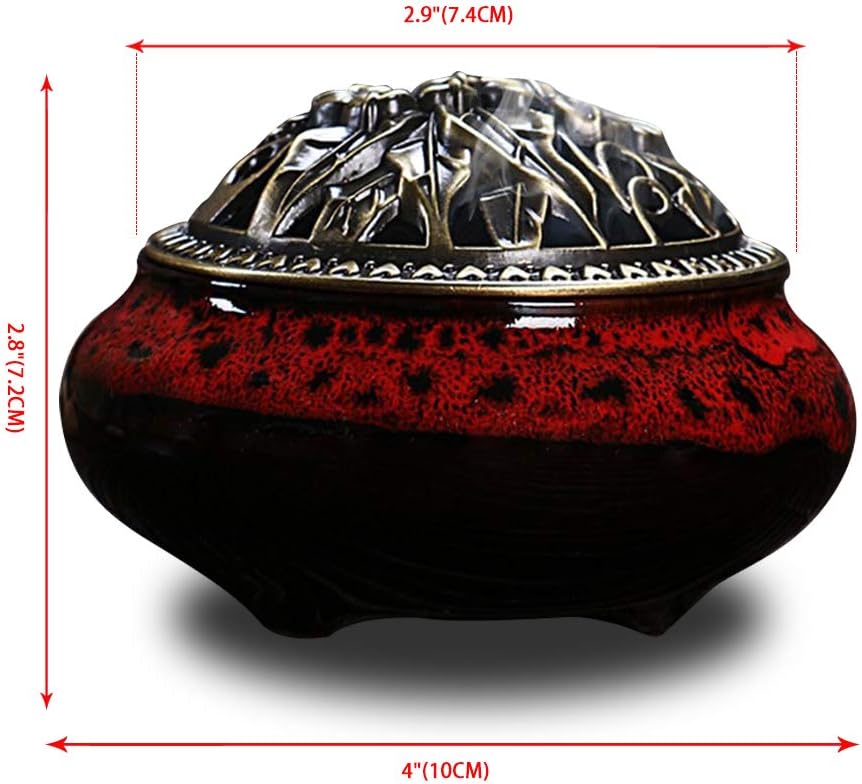 Ceramic Incense Burner with Lid and Brass Holder