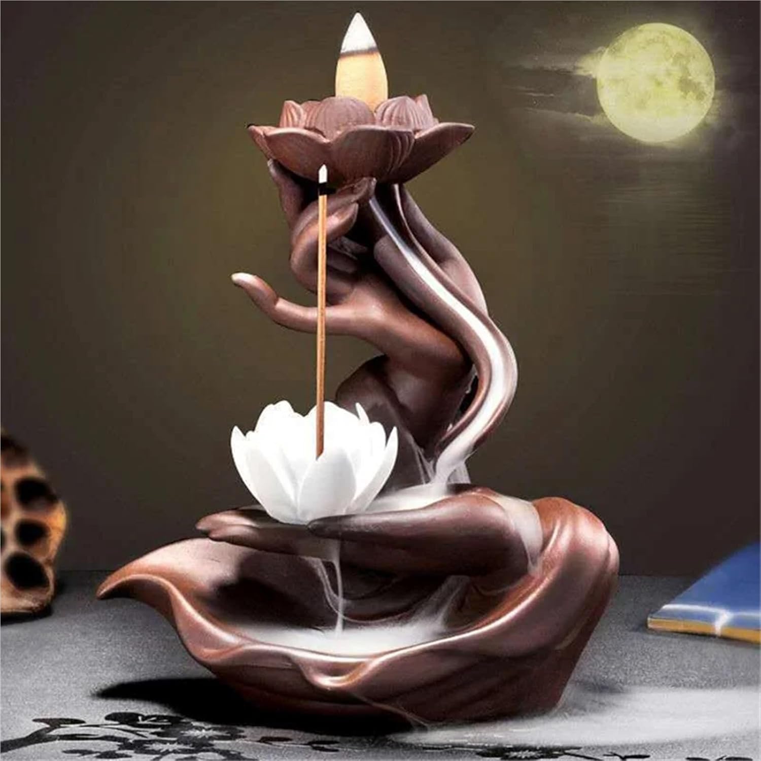 Purple Clay Incense Holder with Buddha Hand Design