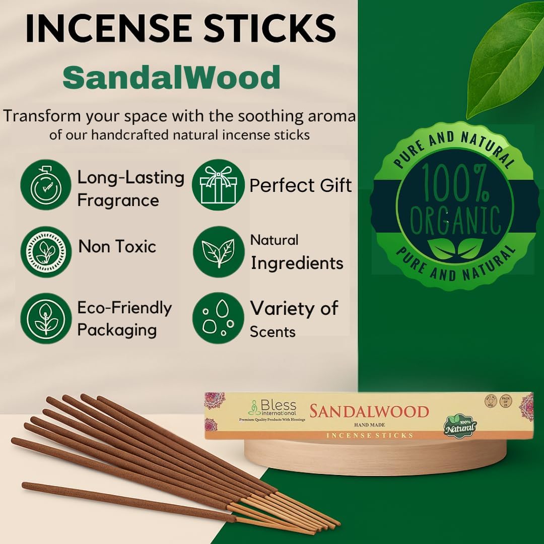 Bless Natural Sandalwood Incense Sticks 25 Sticks 14 OZ