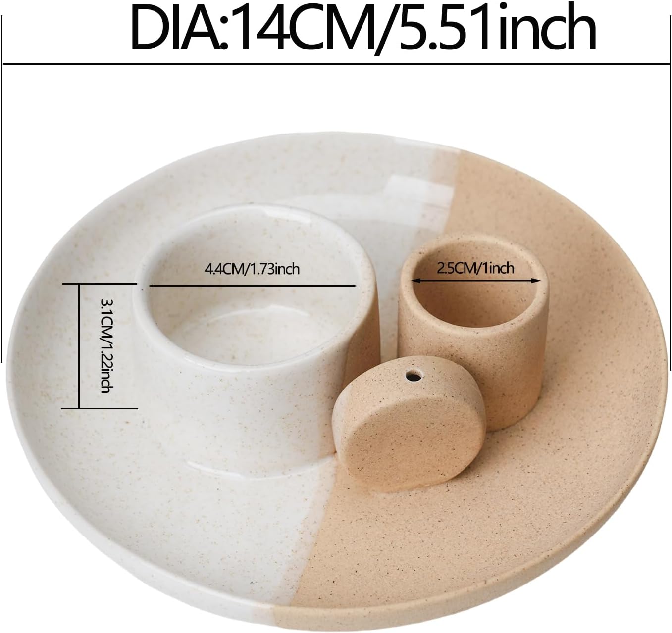 4 in 1 Incense Holder with Ash Catcher Tray - White Sand Ceramic Design