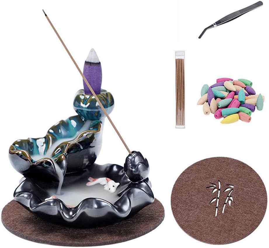 Doanpusi Ceramic Backflow Incense Holder Waterfall Burner Set