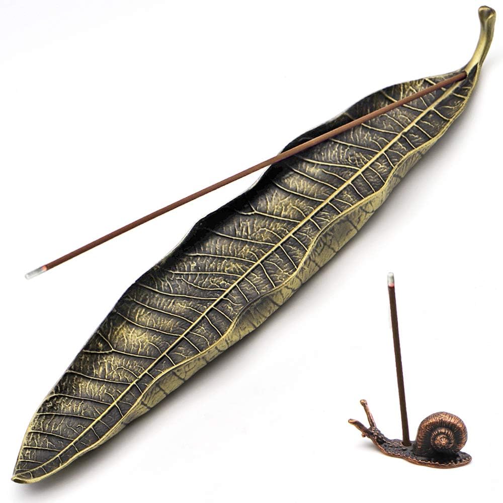 Leaf and Snail Incense Holder Set - Durable Zinc Alloy