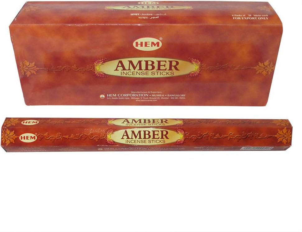 Hem Amber Incense Sticks 6 Pack - 9 Inches Long
