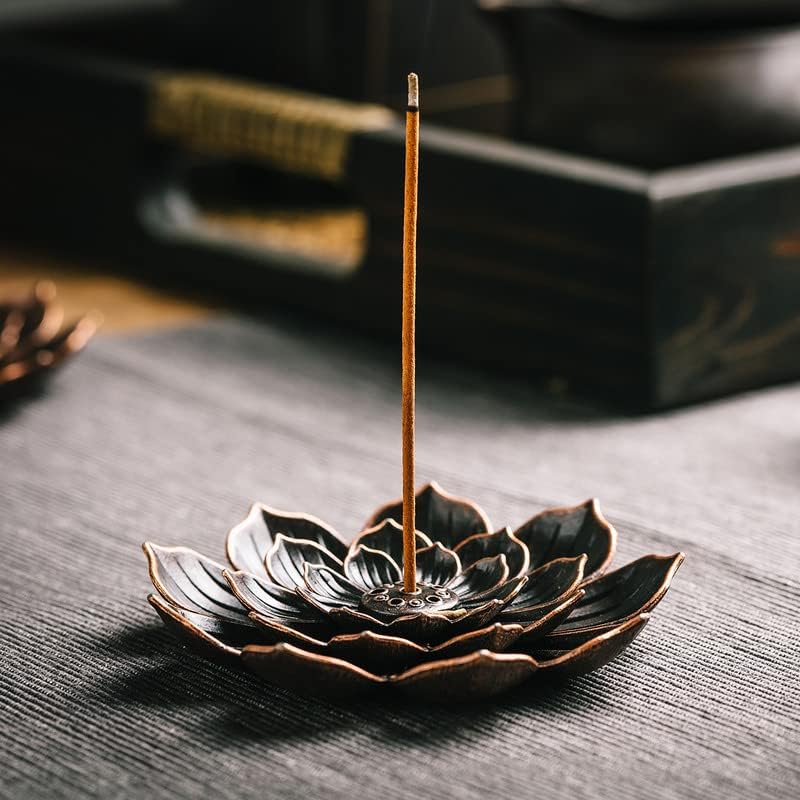 GARMOLY Brass Lotus Incense Stick Holder with Detachable Ash Catcher