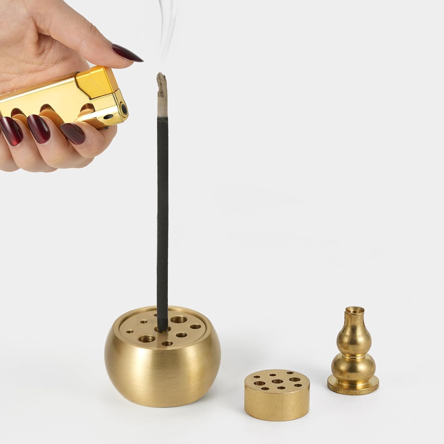 2 in 1 Incense Burner Brass Holder for Sticks Coils and Cones 3PCS Home Fragrance Decoration