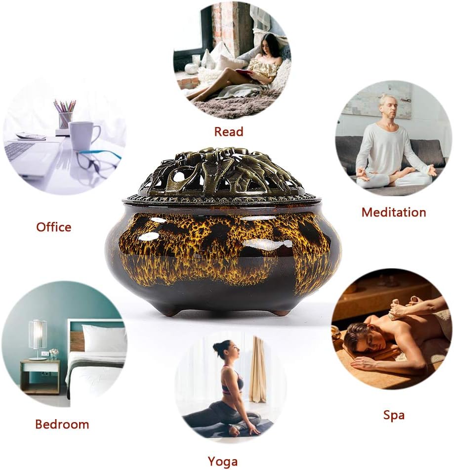 Ceramic Incense Burner with Stick Holder and Cone Compatibility