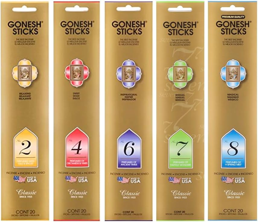 Gonesh Classic Incense Sticks Variety Pack - 5 Packs of 20