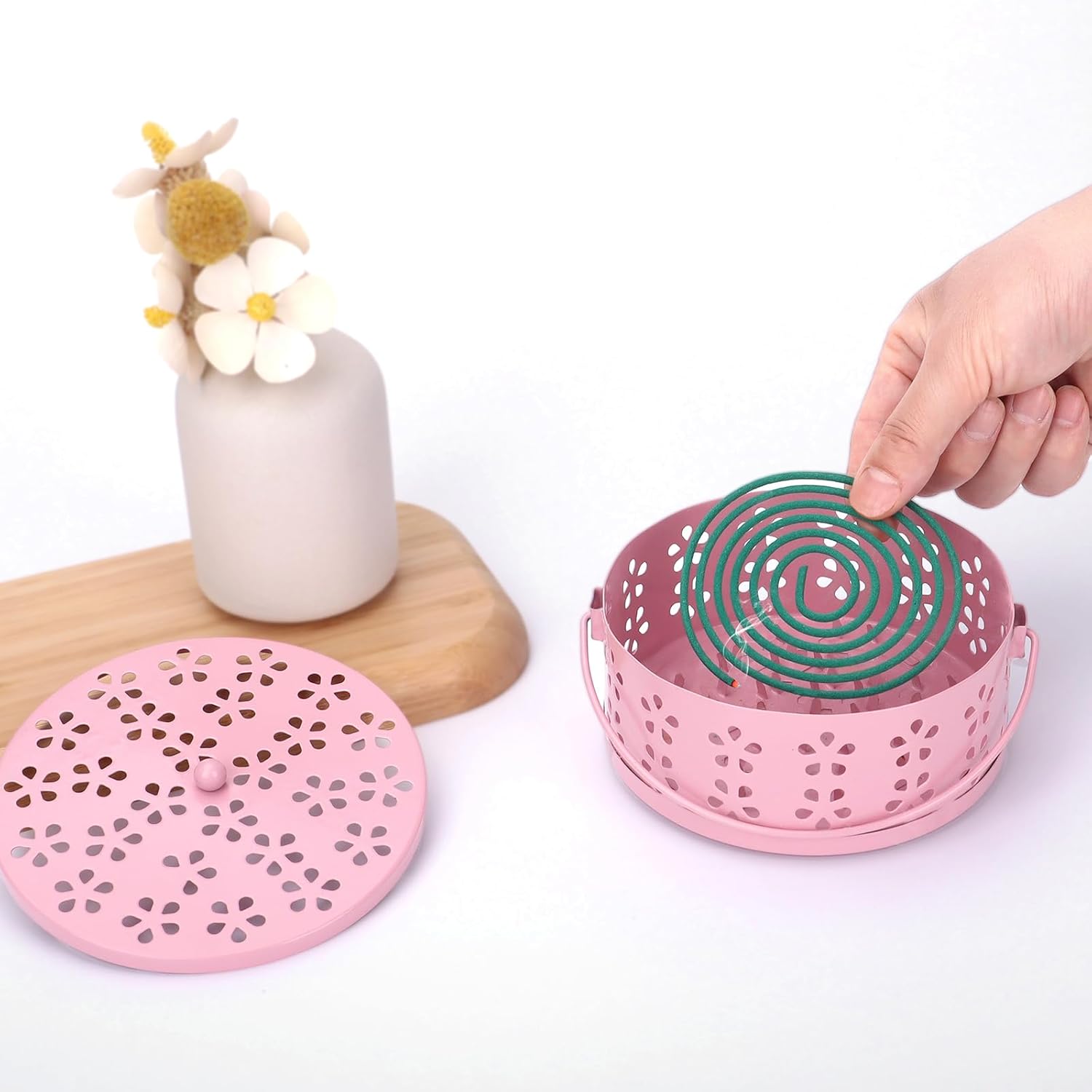Spiral Coil Incense Burner Holder with Handle Pink