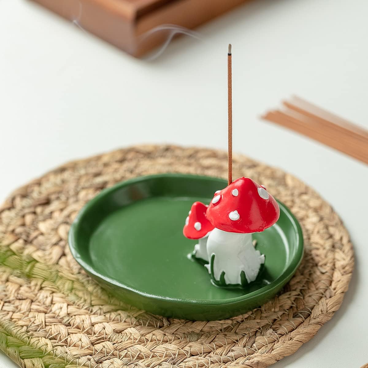 Cute Mushroom Incense Holder with 30 Sticks Natural Design Green