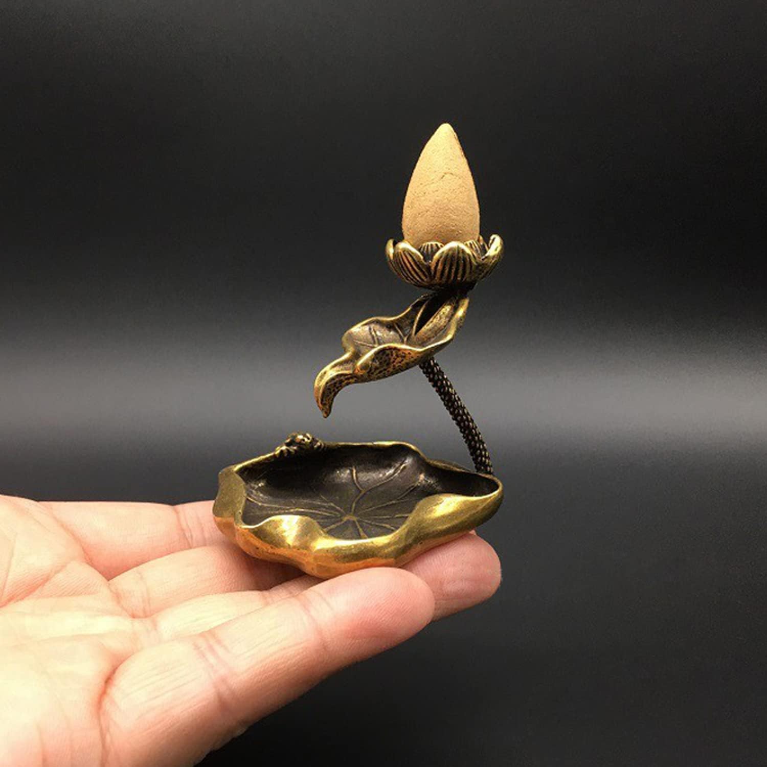 OwMell Vintage Brass Lotus Incense Holder