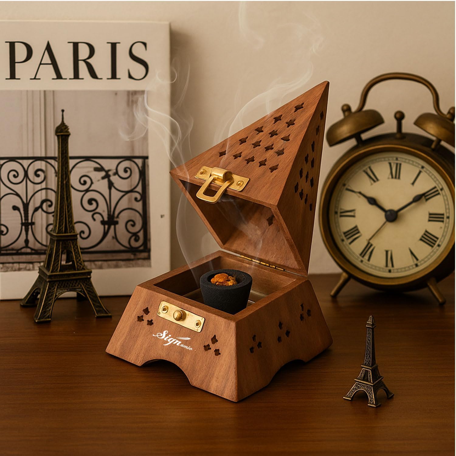 SIGNAMIO Wooden Incense Holder Dhoop Stand Pooja Room Decor