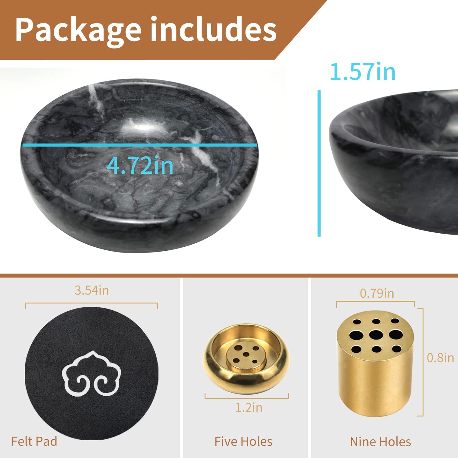 Vrupin Natural Marble Incense Burner with Nine-Hole Stick