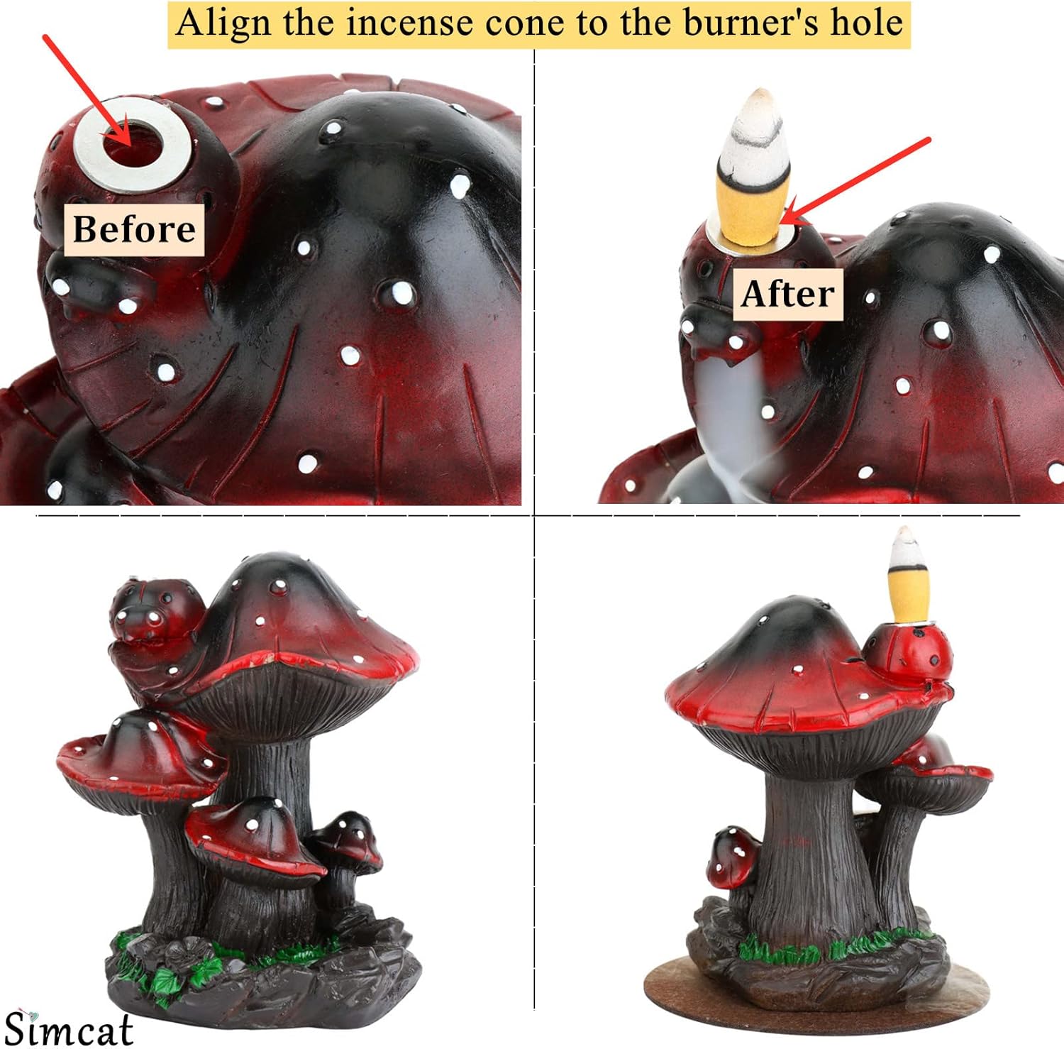 Simcat Backflow Incense Burner Holder with Cones and Sticks