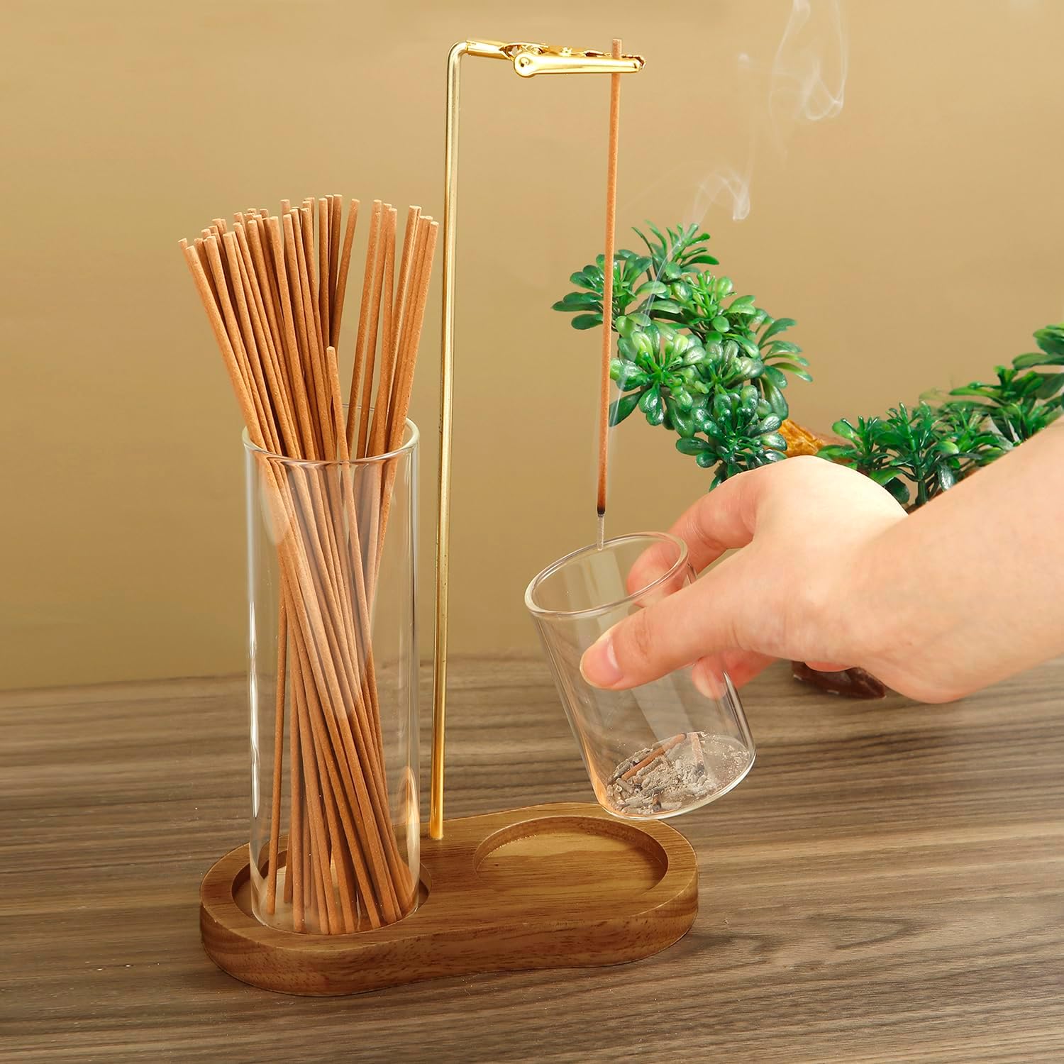 2 in 1 Incense Holder with Glass Ash Catcher and Organizer for Meditation and Home Decor