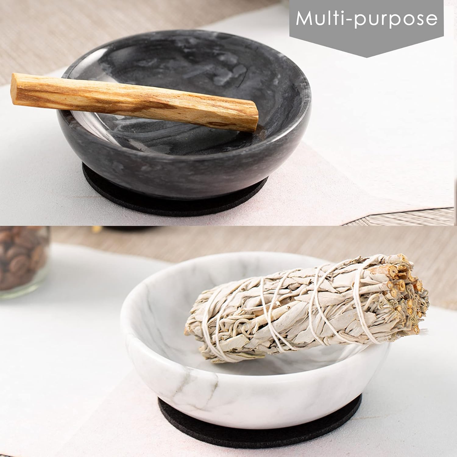 Natural Marble Incense Holder with 9 Holes - Black