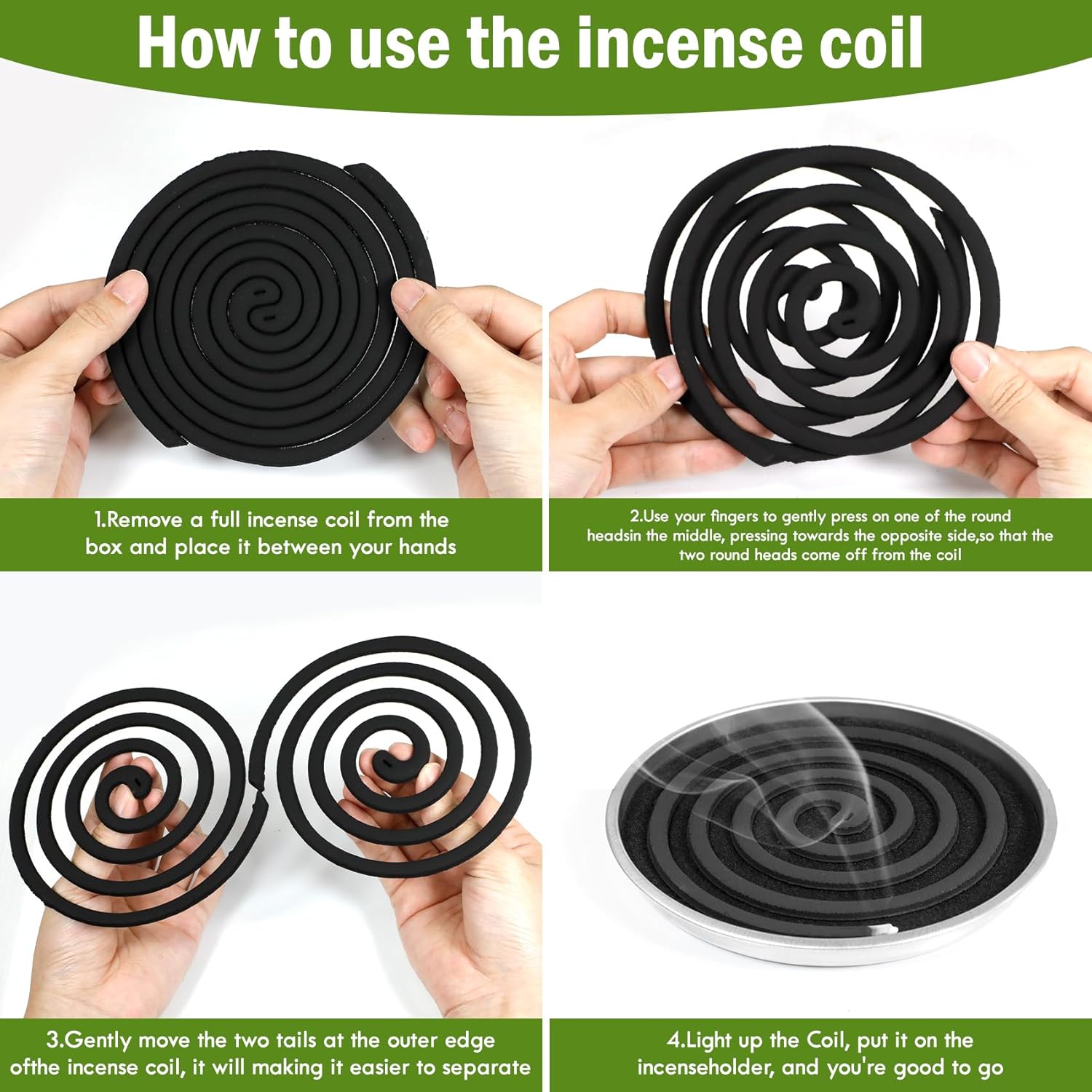 LASENTEUR Citronella Incense Coils 20 Pack with 2 Metal Trays