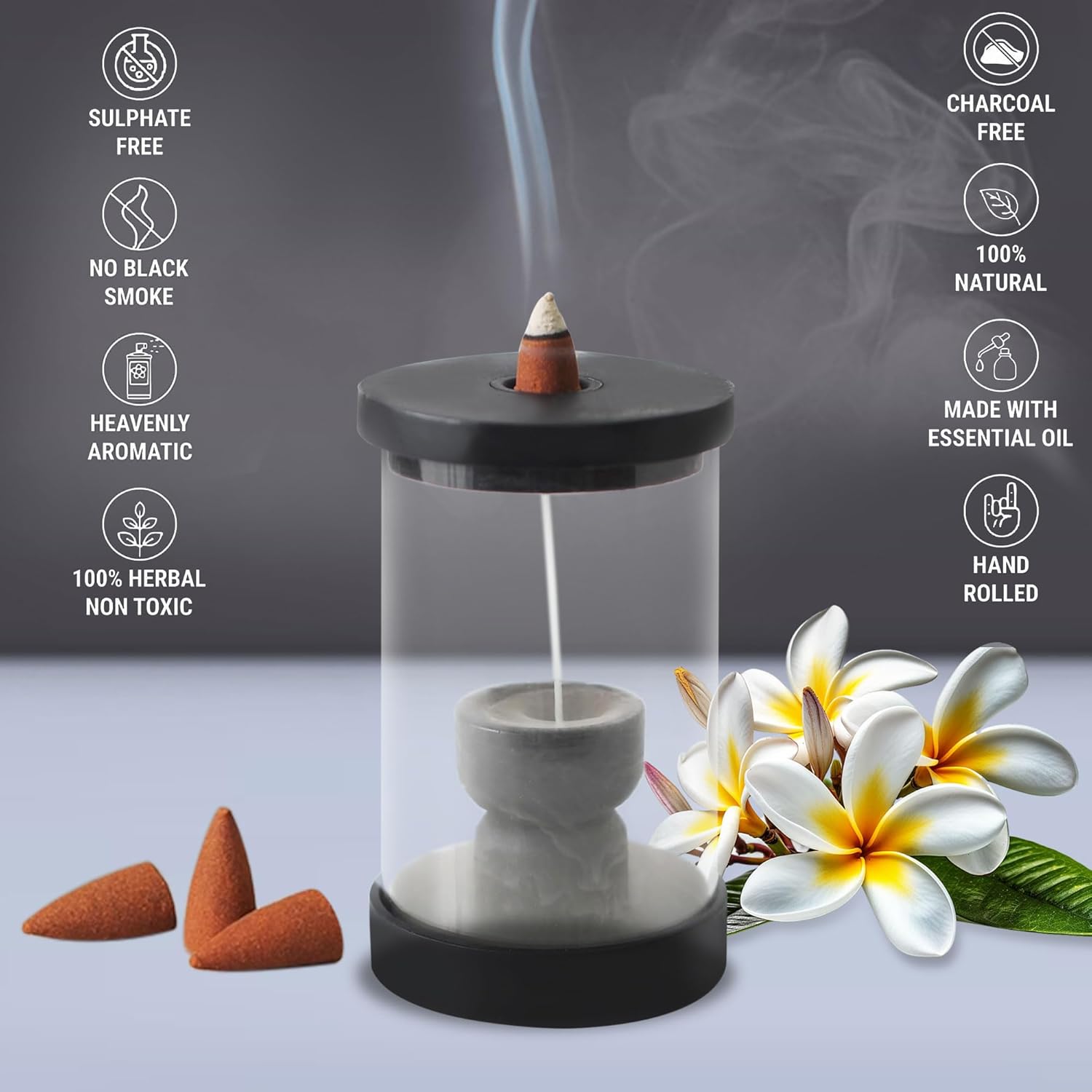 Hosley Black Wood Glass Incense Burner Kit