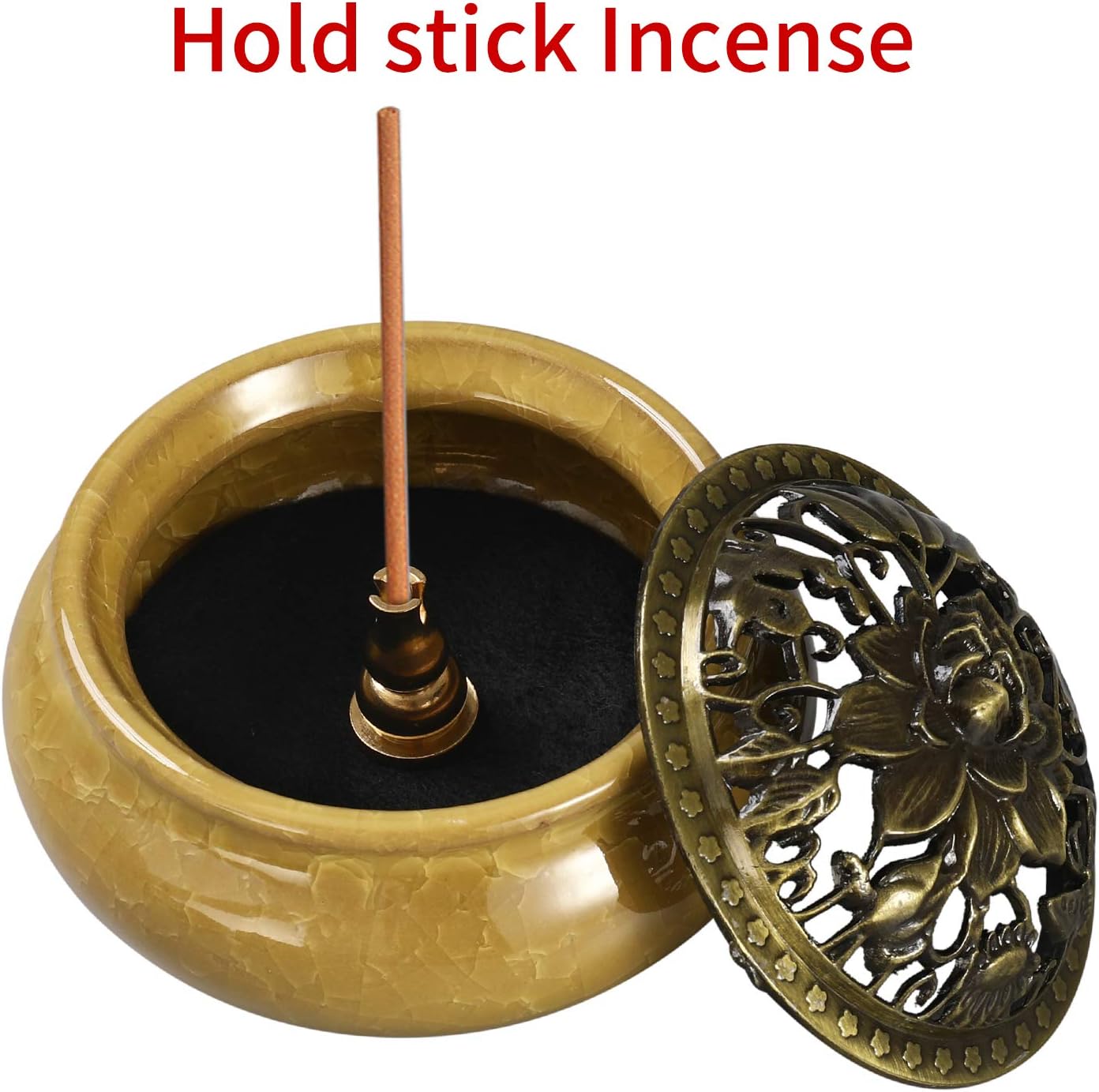 Miupoo Yellow Ceramic Incense Burner with Brass Holder