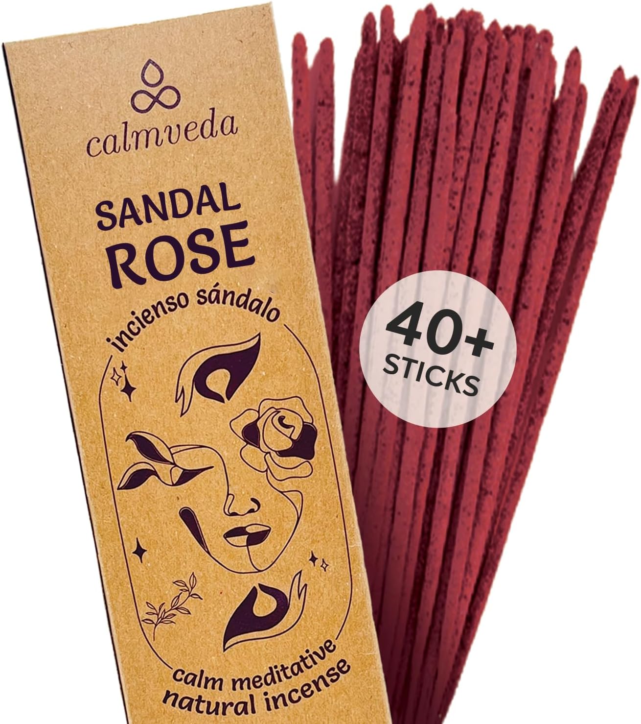 Calmveda Sandal Rose Incense Sticks - 40 Natural Clean Charcoal Free