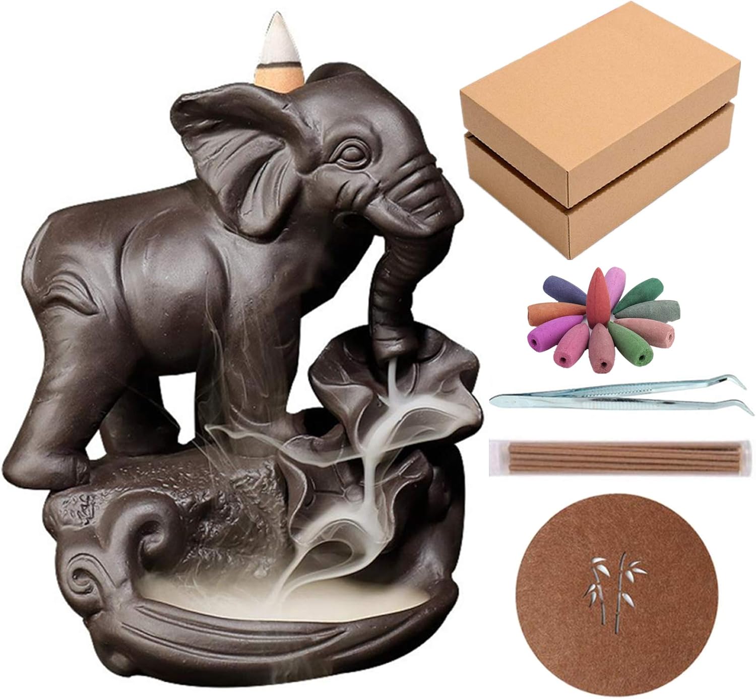 Comeon Backflow Incense Burner Ceramic Holder with 20 Cones 30 Sticks Gift Set