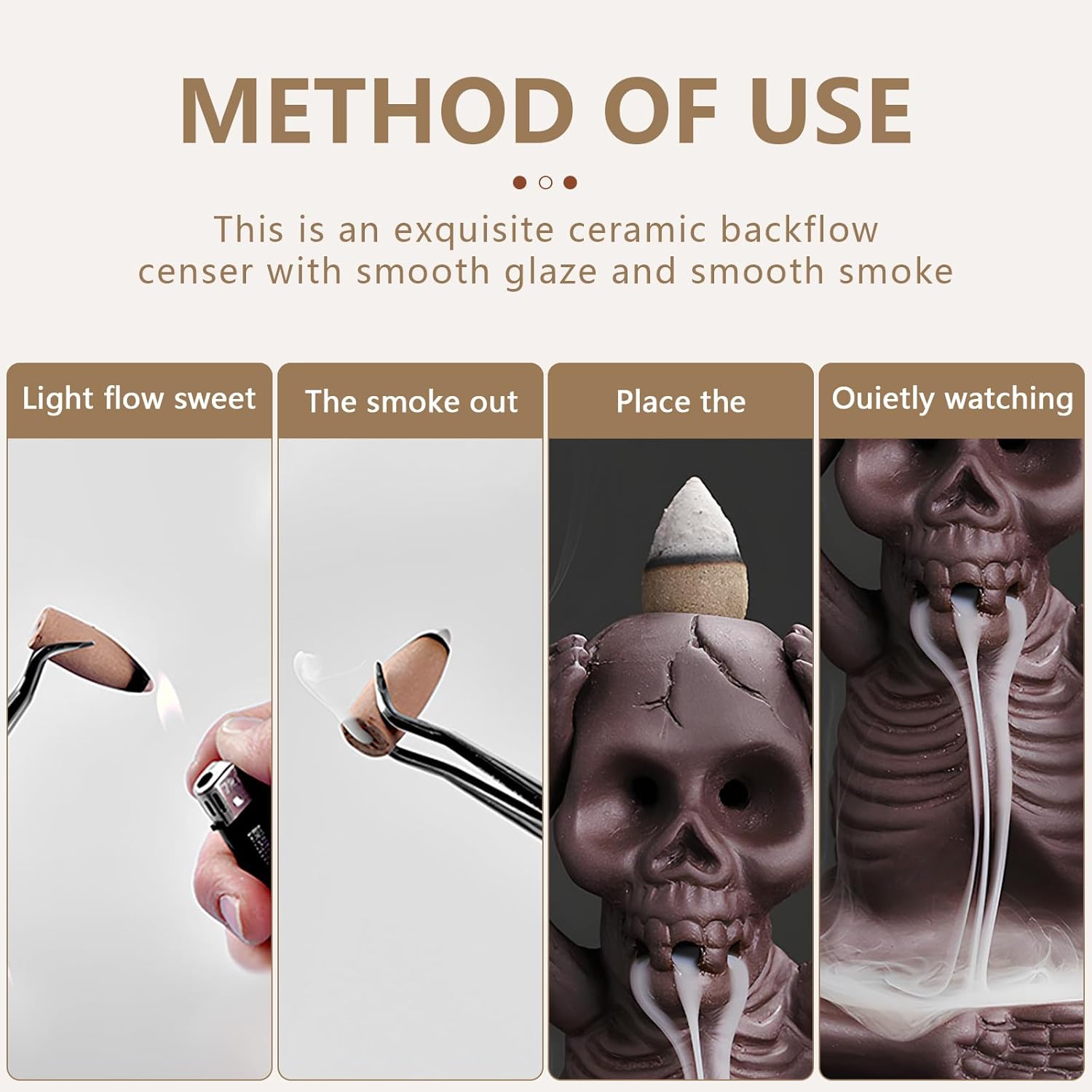 Comeon Skull Decor Incense Stick Holder with Reverse Flow Censer and Burner Kit