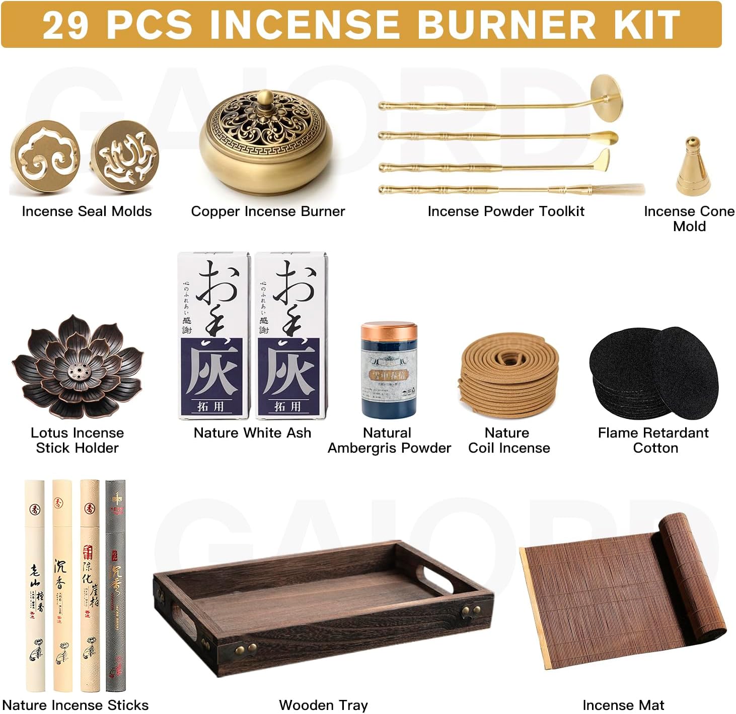 29 Pcs Brass Incense Burner Kit for Home and Meditation