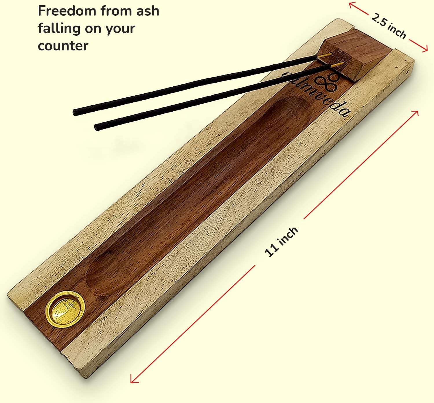 Rosewood Incense Holder for Sticks - 11 Inch Dual Burners with Cone Holder