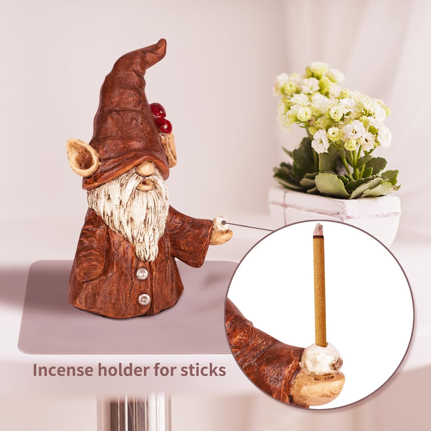 Gnome Incense Holder for Sticks and Cones Unique Christmas Decor