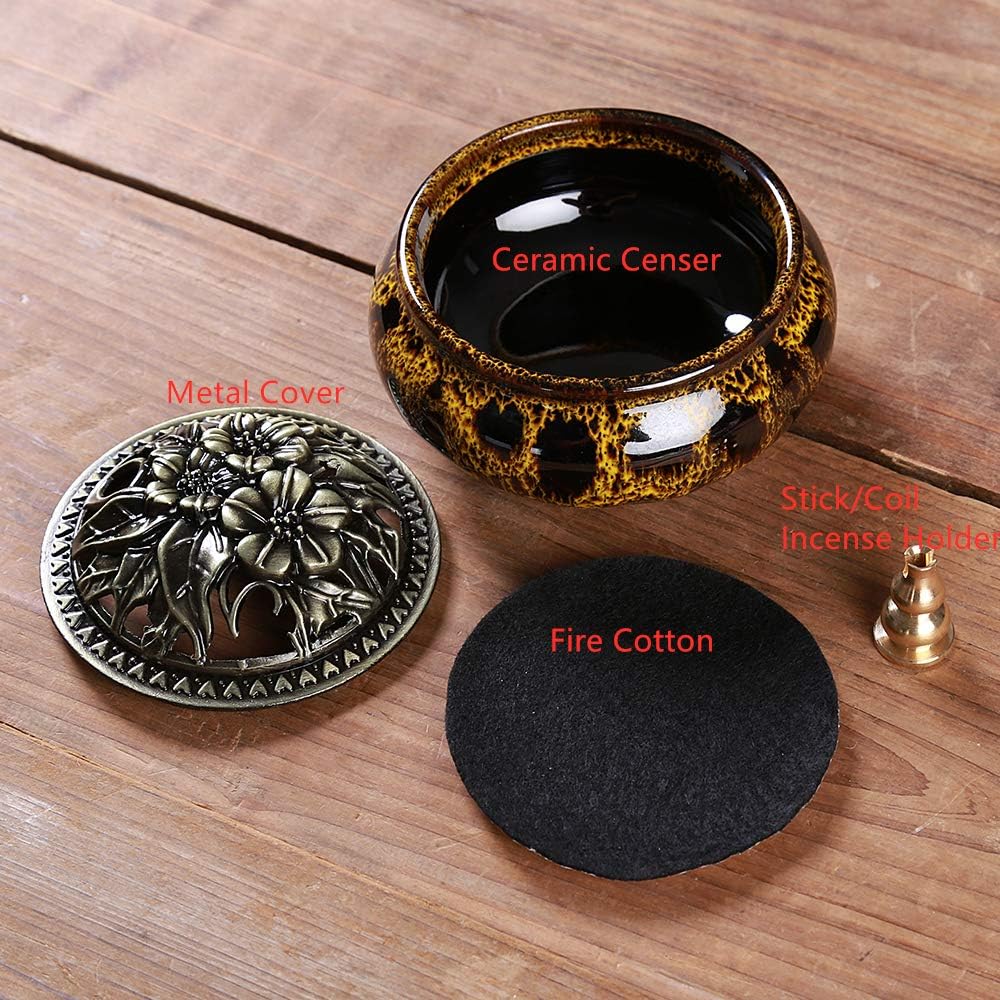 Ceramic Incense Burner with Stick Holder and Cone Compatibility