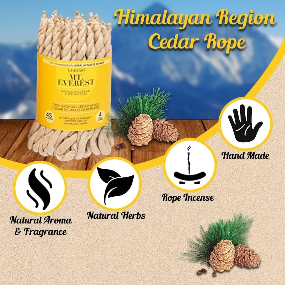 Himalayan Cedar Rope Incense Bundle 45 Ropes Natural Eco-Friendly