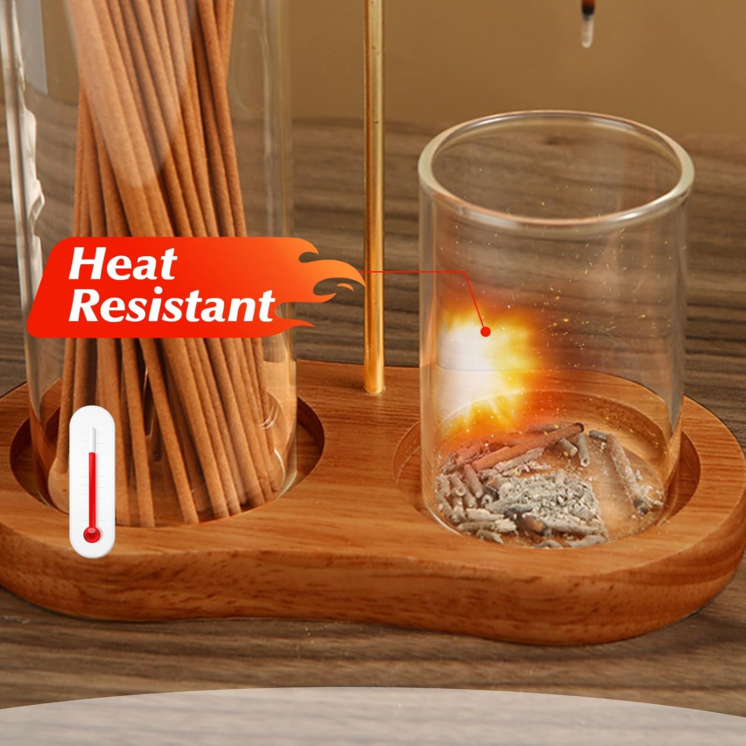 2 in 1 Incense Holder with Glass Ash Catcher and Metal Clip