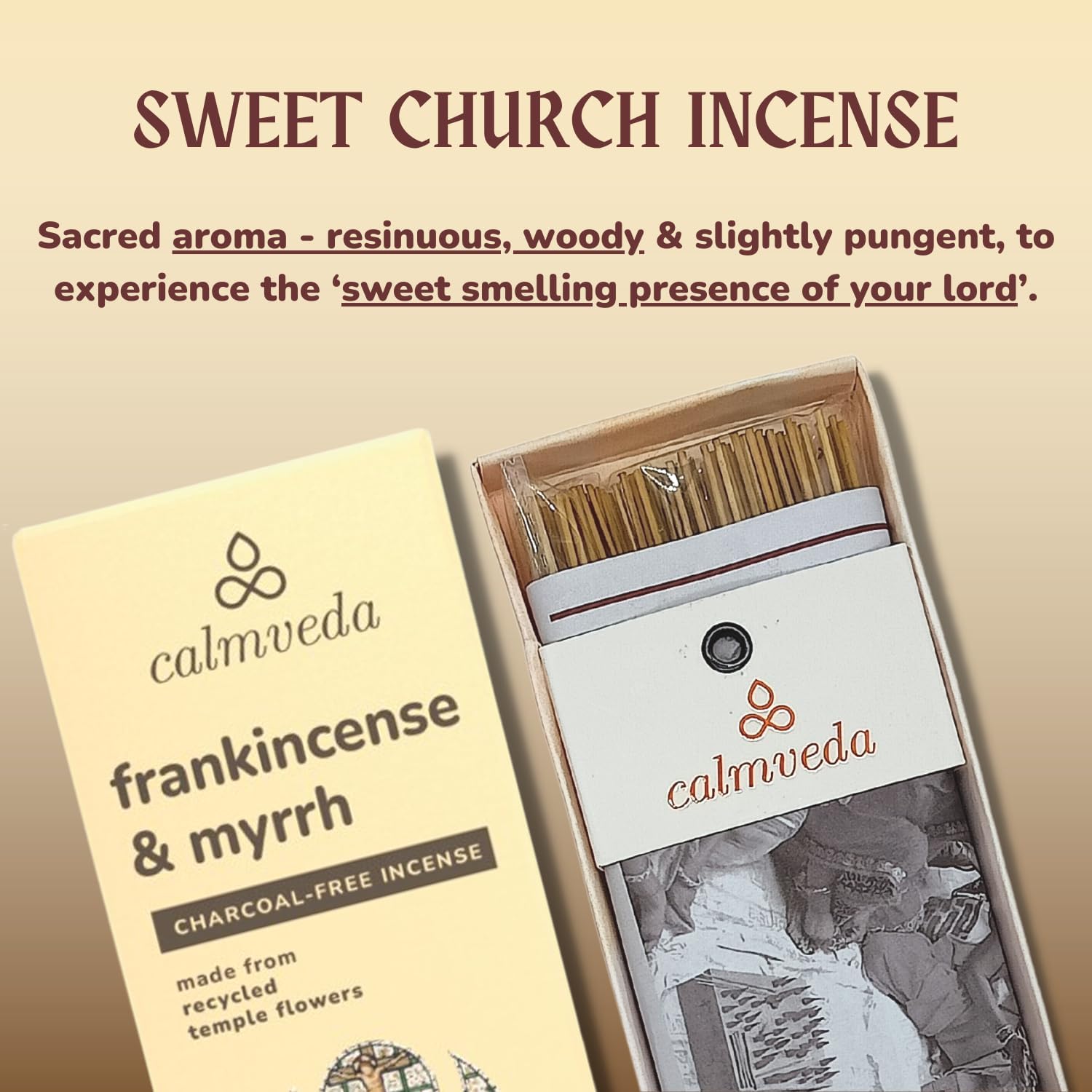 Calmveda Frankincense and Myrrh Incense - 80 Sticks Charcoal Free