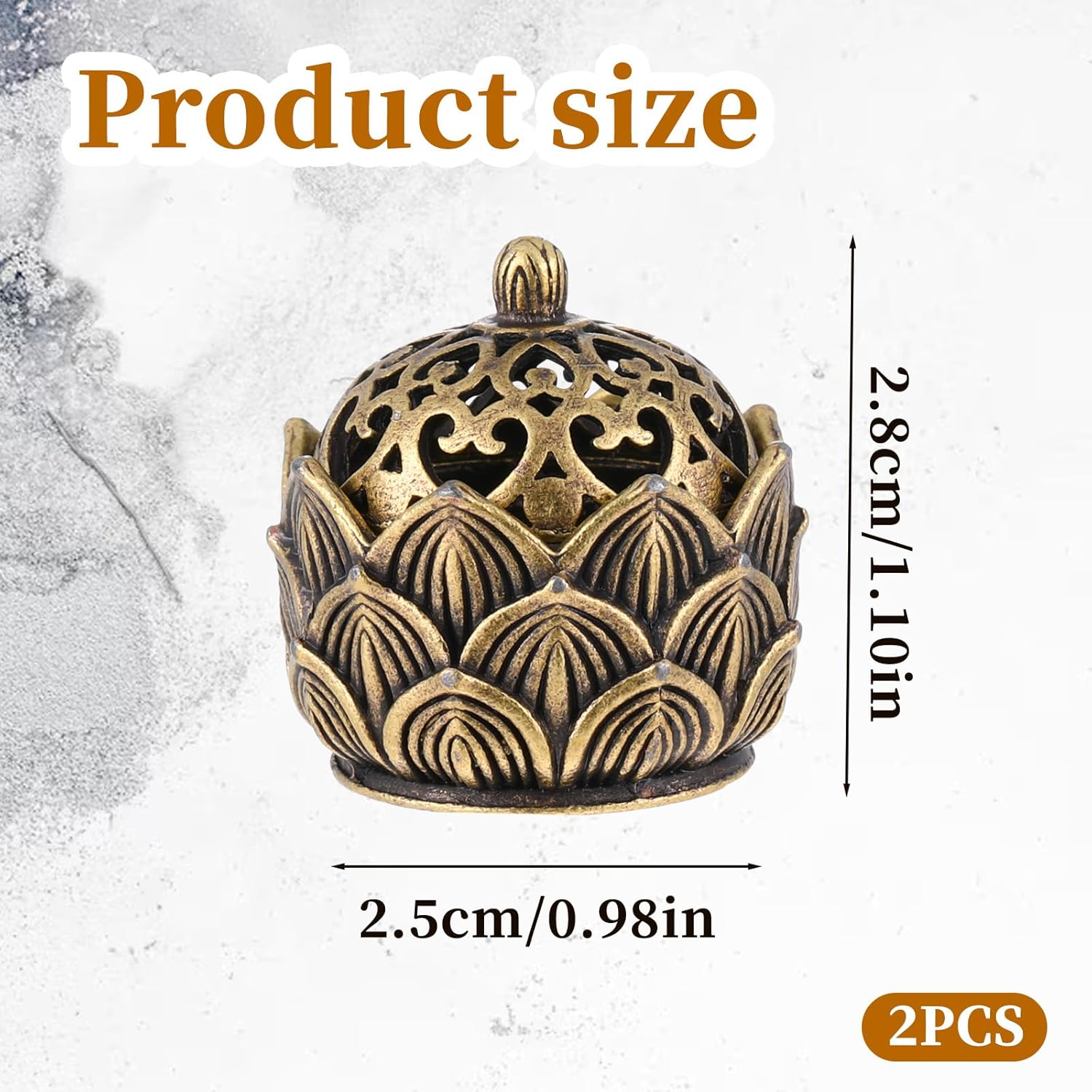 2 Pack Brass Lotus Incense Holders with Lid for Home Decor